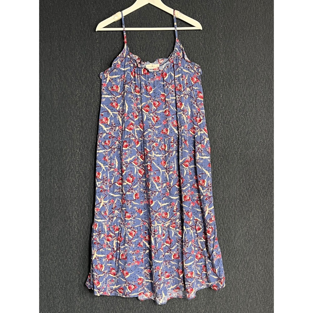 Natural Life Blue Floral Tiered Midi Dress With Pockets Womens Medium Rayon Boho